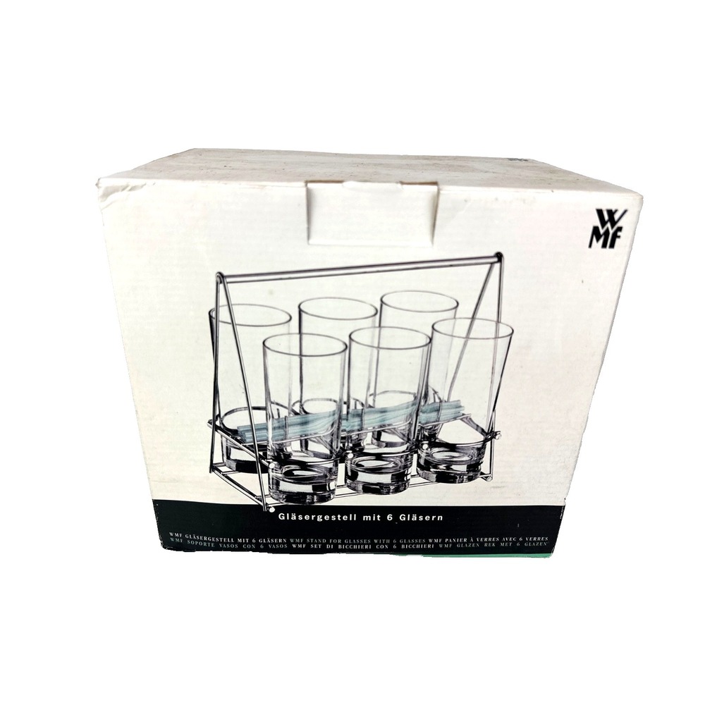 WMF Set of 6 Highball Glasses in a Metal Rack  New in Box